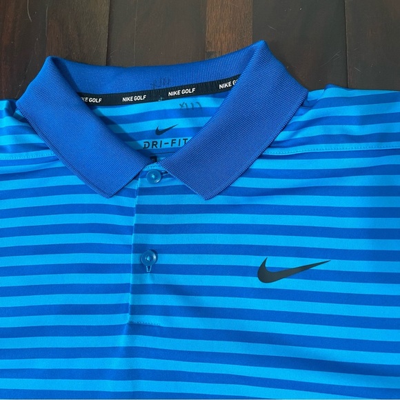 Nike Golf Polo Men’s XL Blue Stripes Dri-Fit - Picture 2 of 7